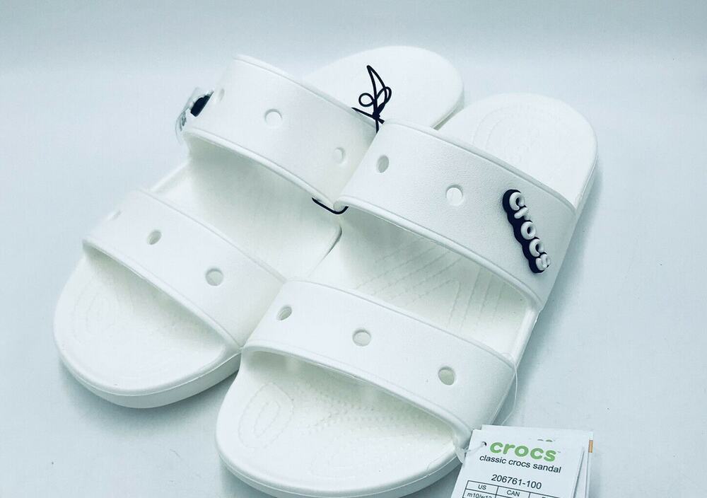 Crocs Men's 11 Classic Sandals Slip On White w/ Jibbitz Charm NWT